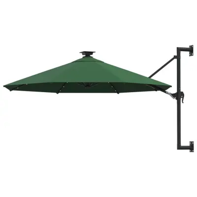 The Living Store Stenski senčnik z LED in kovinskim drogom 300 cm zelen - Senčnik