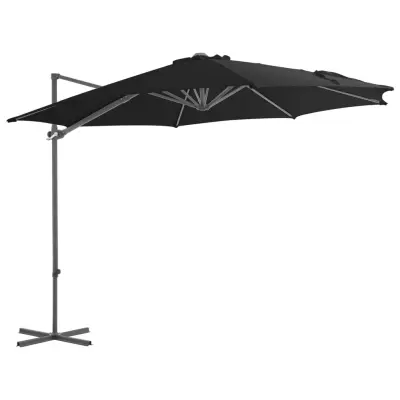 The Living Store Vrtni senčnik z jeklenim drogom črn 300 cm - Previsni Senčnik