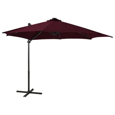 The Living Store Vrtni senčnik z LED lučkami bordo rdeč 300 cm - Previsni Senčnik