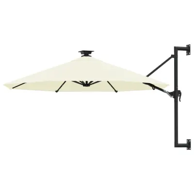 The Living Store Stenski senčnik z LED in kovinskim drogom 300 cm peščen - Senčnik