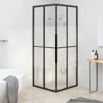The Living Store Tuš kabina napol mlečno steklo ESG 80x80x180 cm črna - Tuš Kabina