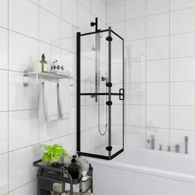 The Living Store Zložljiva tuš kabina ESG 80x140 cm črna - Zložljiva Tuš Kabina