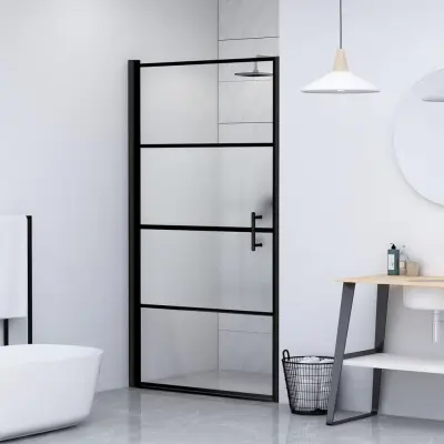 The Living Store Vrata za tuš 100x178 cm delno motno kaljeno steklo črna - Vrata Za Tuš