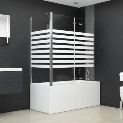The Living Store Tuš stena za kopalno kad 120x68x130 cm kaljeno steklo s črtami - Stena Za Kopalno Kad