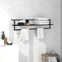 The Living Store Držalo za brisače črno 95x25x22 cm železo - Stojalo Za Brisače