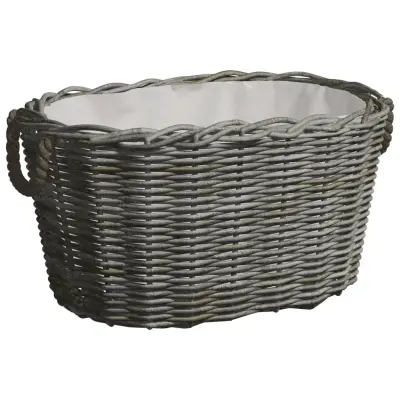 The Living Store Košara za drva z ročaji za prenašanje 59x42x28 cm siva vrba - Košara Za Drva