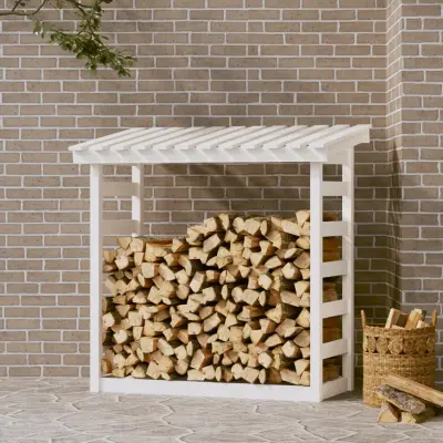 The Living Store Stojalo za drva belo 108x64,5x110 cm trdna borovina - Stojalo Za Drva