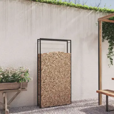 The Living Store Stojalo za drva mat črno 110x28x214 cm jeklo - Stojalo Za Drva