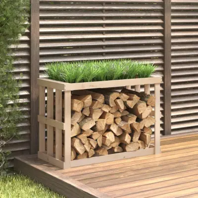 The Living Store Zunanje držalo za polena 108x52x74 cm trdna borovina - Zunanje Držalo Za Drva