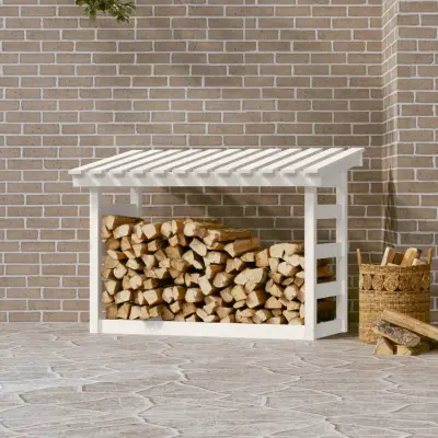 The Living Store Stojalo za drva belo 108x64,5x78 cm trdna borovina - Stojalo Za Drva