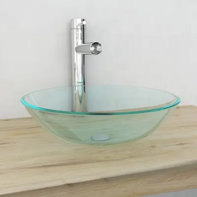The Living Store Umivalnik Kaljeno Steklo 42 cm Prosojen - Kopalniški Umivalnik