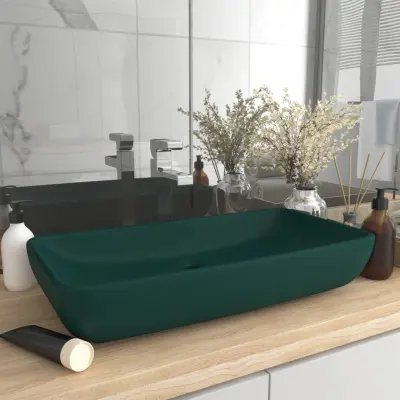 The Living Store Razkošen umivalnik pravokoten mat temno zelen 71x38 cm keramika - Razkošen Umivalnik