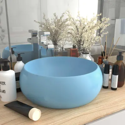 The Living Store Razkošen umivalnik okrogel mat svetlo moder 40x15 cm keramičen - Razkošen Umivalnik