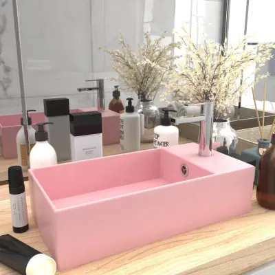The Living Store Kopalniški umivalnik z luknjo keramičen mat roza - Kopalniški Umivalnik