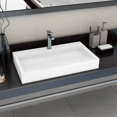The Living Store Umivalnik 80x46x11 cm liti mineral/marmor bel - Umivalnik
