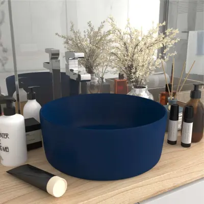 The Living Store Razkošen umivalnik okrogel mat temno moder 40x15 cm keramičen - Razkošen Umivalnik