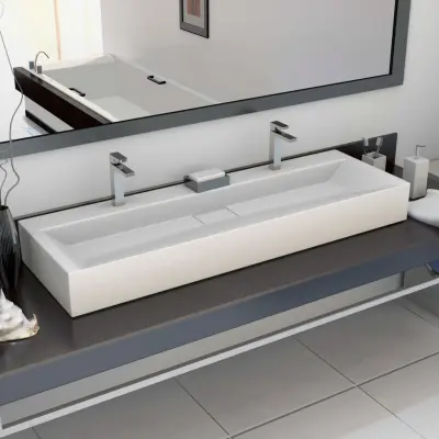 The Living Store Umivalnik 120x46x11 cm mineralna litina/marmorna litina bel - Umivalnik