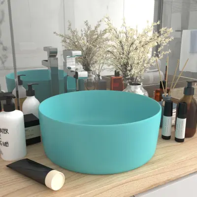The Living Store Razkošen umivalnik okrogel mat svetlo zelen 40x15 cm keramičen - Razkošen Umivalnik