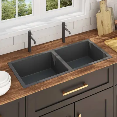 The Living Store Ročno izdelano kuhinjsko pomivalno korito črno nerjaveče jeklo - Kuhinjsko Korito