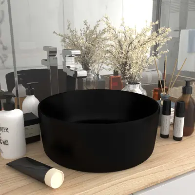The Living Store Razkošen umivalnik okrogel mat črn 40x15 cm keramičen - Razkošen Umivalnik