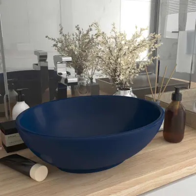 The Living Store Razkošen umivalnik ovalen mat temno moder 40x33 cm keramičen - Razkošen Umivalnik