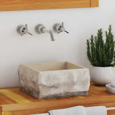 The Living Store Umivalnik krem 30x30x13 cm marmor - Umivalnik