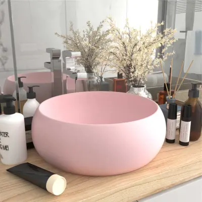 The Living Store Razkošen umivalnik okrogel mat roza 40x15 cm keramičen - Razkošen Umivalnik