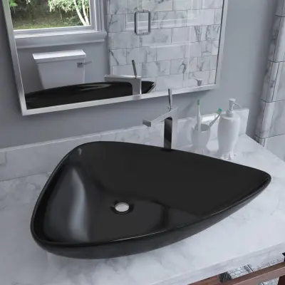 The Living Store Keramični umivalnik trikotne oblike 645x455x115 mm črn - Umivalnik