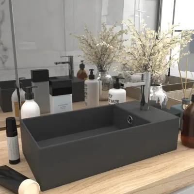 The Living Store Kopalniški umivalnik z luknjo keramičen temno siv - Kopalniški Umivalnik