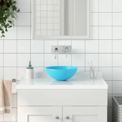 The Living Store Kopalniški umivalnik keramičen svetlo zelen okrogel - Kopalniški Umivalnik