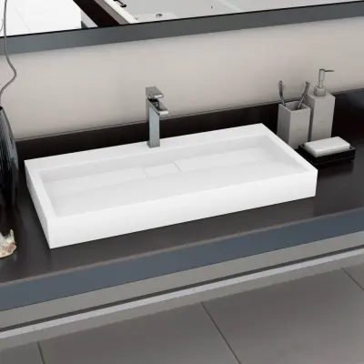 The Living Store Umivalnik 100x46x11 cm mineralna litina/marmorna litina bel - Umivalnik