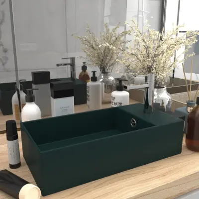 The Living Store Kopalniški umivalnik z luknjo keramičen temno zelen - Kopalniški Umivalnik