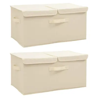 The Living Store Škatla za shranjevanje 2 kosa blago 50x30x25 cm krem - Škatla Za Shranjevanje
