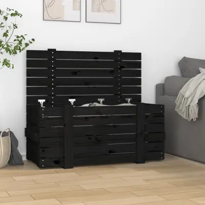 The Living Store Škatla za shranjevanje črna 91x40,5x42 cm trdna borovina - Škatla Za Shranjevanje