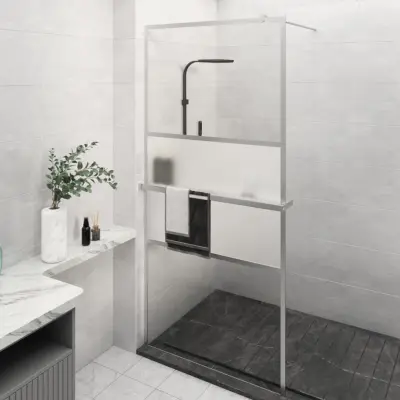 The Living Store Pregrada za tuš s polico krom 80x195 cm ESG steklo in aluminij - Stena Za Tuš
