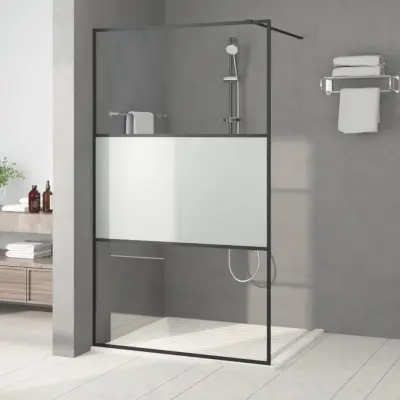 The Living Store Pregrada za tuš črna 115x195 cm delno motno ESG steklo - Tuš Stena
