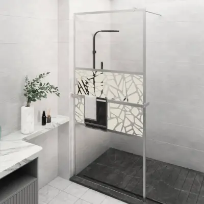 The Living Store Pregrada za tuš s polico krom 80x195 cm ESG steklo in aluminij - Stena Za Tuš