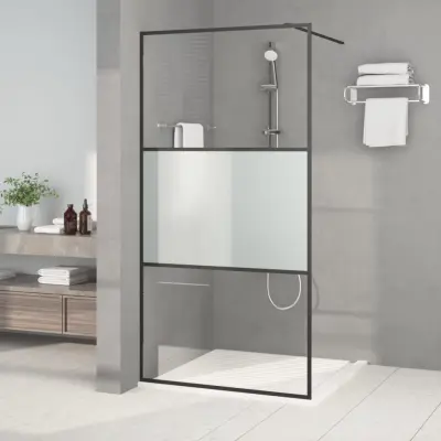 The Living Store Pregrada za tuš črna 100x195 cm delno motno ESG steklo - Tuš Stena