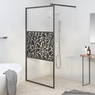 The Living Store Pregrada za tuš 100x195 cm ESG steklo s kamnitim dizajnom črna - Tuš Stena