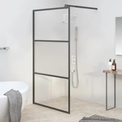 The Living Store Pregrada za tuš 100x195 cm delno motno ESG steklo črna - Tuš Stena