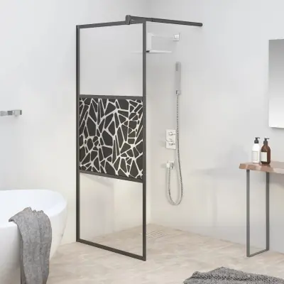 The Living Store Pregrada za tuš 80x195 cm ESG steklo s kamnitim dizajnom črna - Tuš Stena