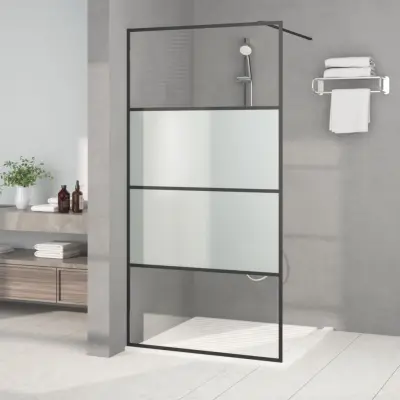 The Living Store Pregrada za tuš črna 100x195 cm delno motno ESG steklo - Tuš Stena