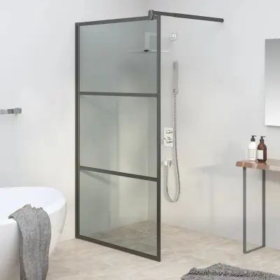 The Living Store Pregrada za tuš 100x195 cm temno ESG steklo črna - Tuš Stena