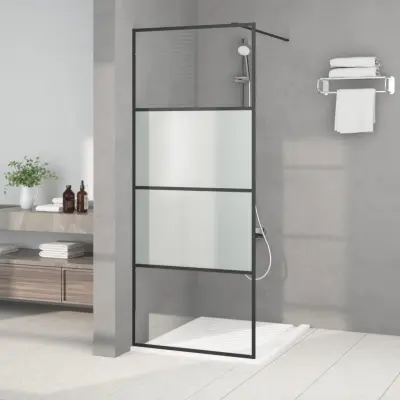 The Living Store Pregrada za tuš črna 80x195 cm delno motno ESG steklo - Tuš Stena