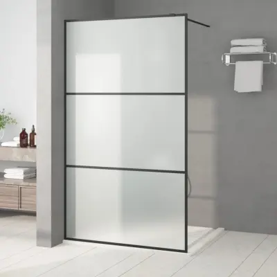 The Living Store Pregrada za tuš črna 115x195 cm motno ESG steklo - Tuš Stena