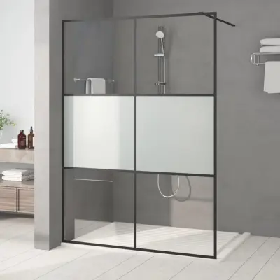 The Living Store Pregrada za tuš črna 140x195 cm delno motno ESG steklo - Tuš Stena