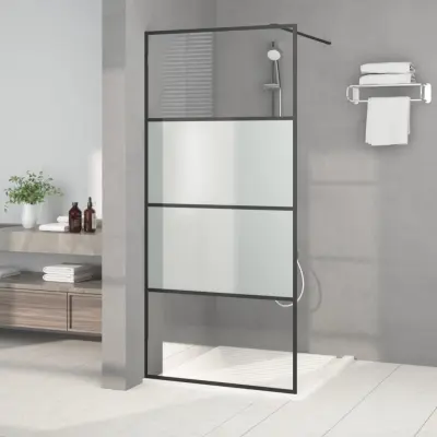 The Living Store Pregrada za tuš črna 90x195 cm delno motno ESG steklo - Tuš Stena