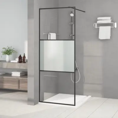 The Living Store Pregrada za tuš črna 80x195 cm delno motno ESG steklo - Tuš Stena