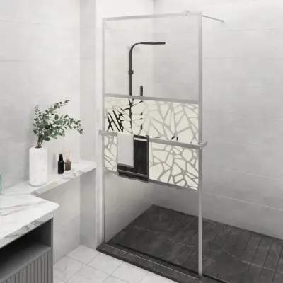 The Living Store Pregrada za tuš s polico krom 100x195 cm ESG steklo in aluminij - Stena Za Tuš