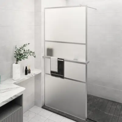 The Living Store Pregrada za tuš s polico krom 100x195 cm ESG steklo in aluminij - Stena Za Tuš